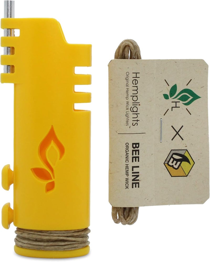 Hemplights Hemp Wick Lighter Wrapper (Yellow) + 5 FT Beeline Hemp Wick - Image 1